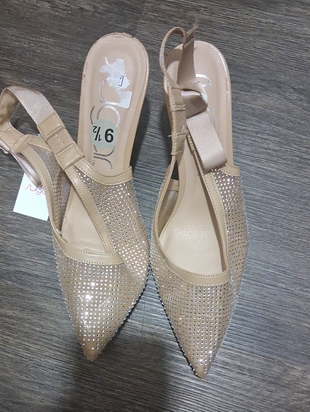 Sugar Nude Rhinestone Pointed Slingback Flats